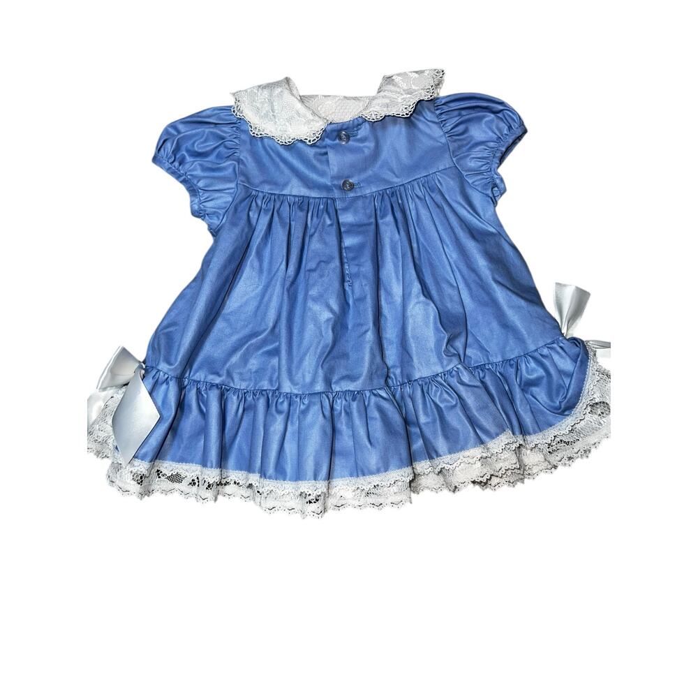 Vintage rare editions blue and white ruffles frilly lace baby girl dress 6/9mos - Picture 2 of 7